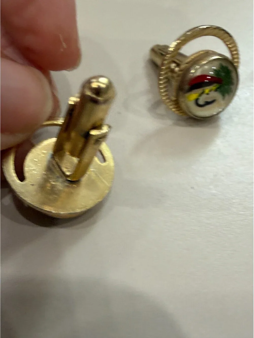 Jewelry Cuff Links Vintage Set Fishing Lure Design Themed Gold Colored Setting